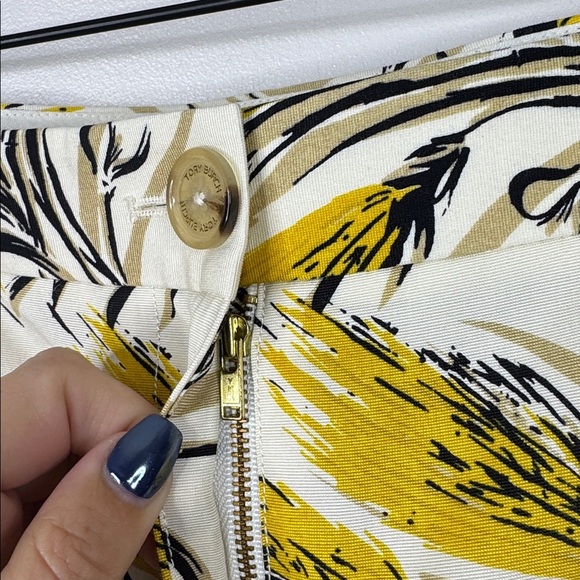 Tory Burch Cream and Yellow Botanical Straight Leg Pants Women's Size 4 - Picture 4 of 8